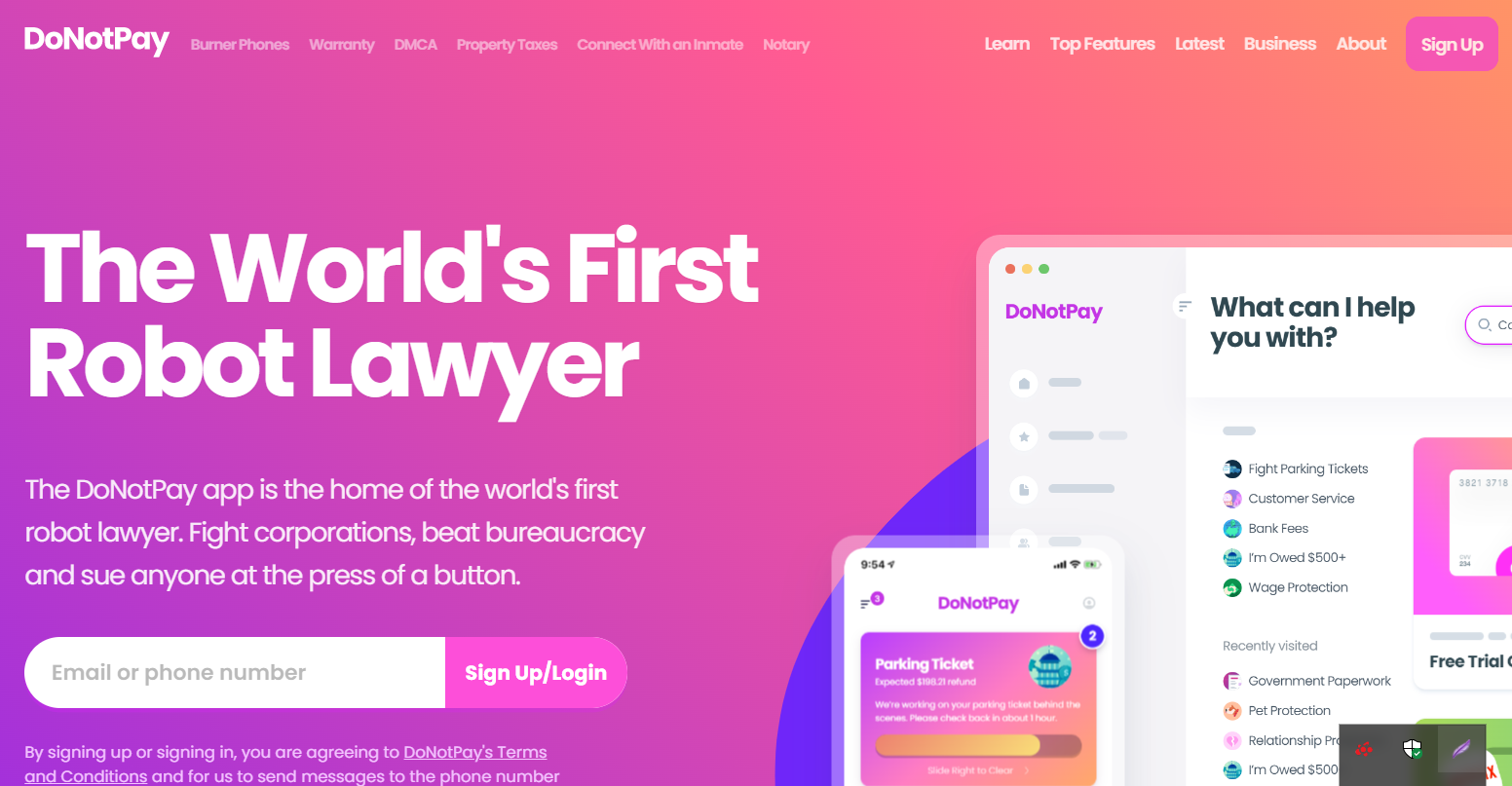 Lawyer robot website, first assistant